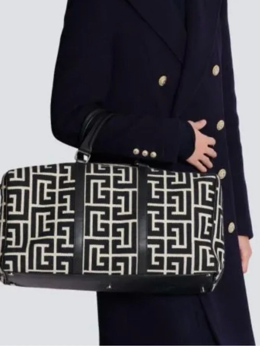 Balmain Black & Cream Logo Jacquard Duffel Bag